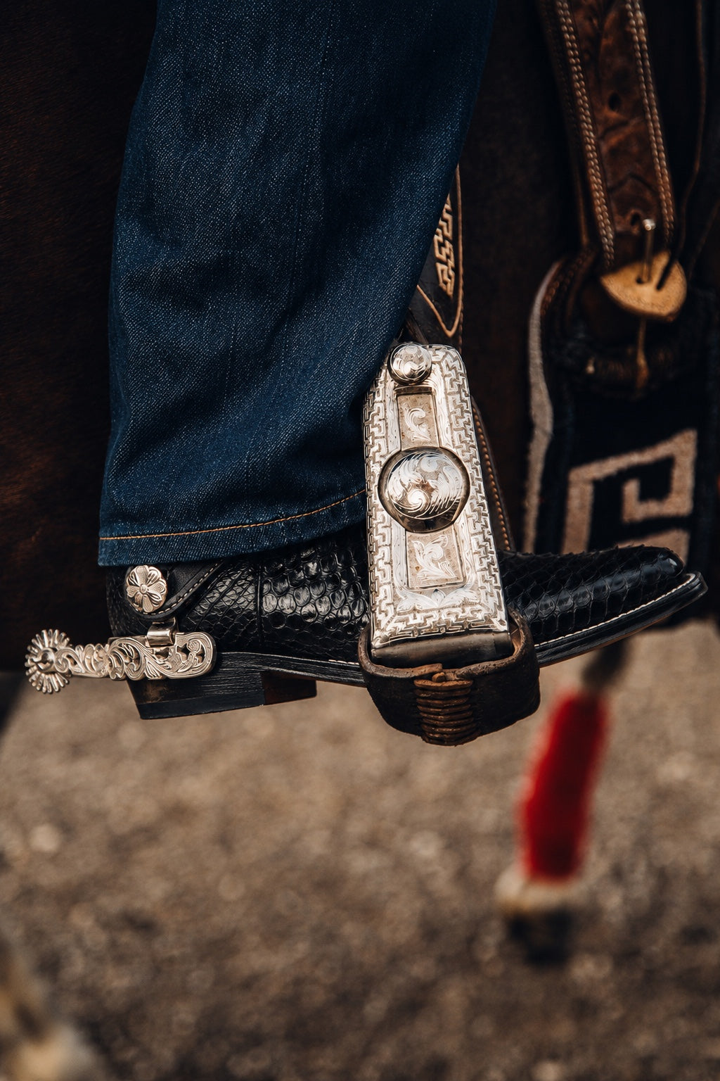 Black exotic leather botin in a traditional Mexican charro stirrup