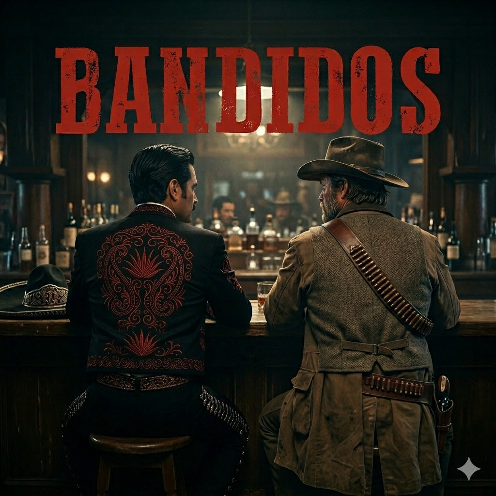 BANDIDOS red lettering above two Western figures in a saloon