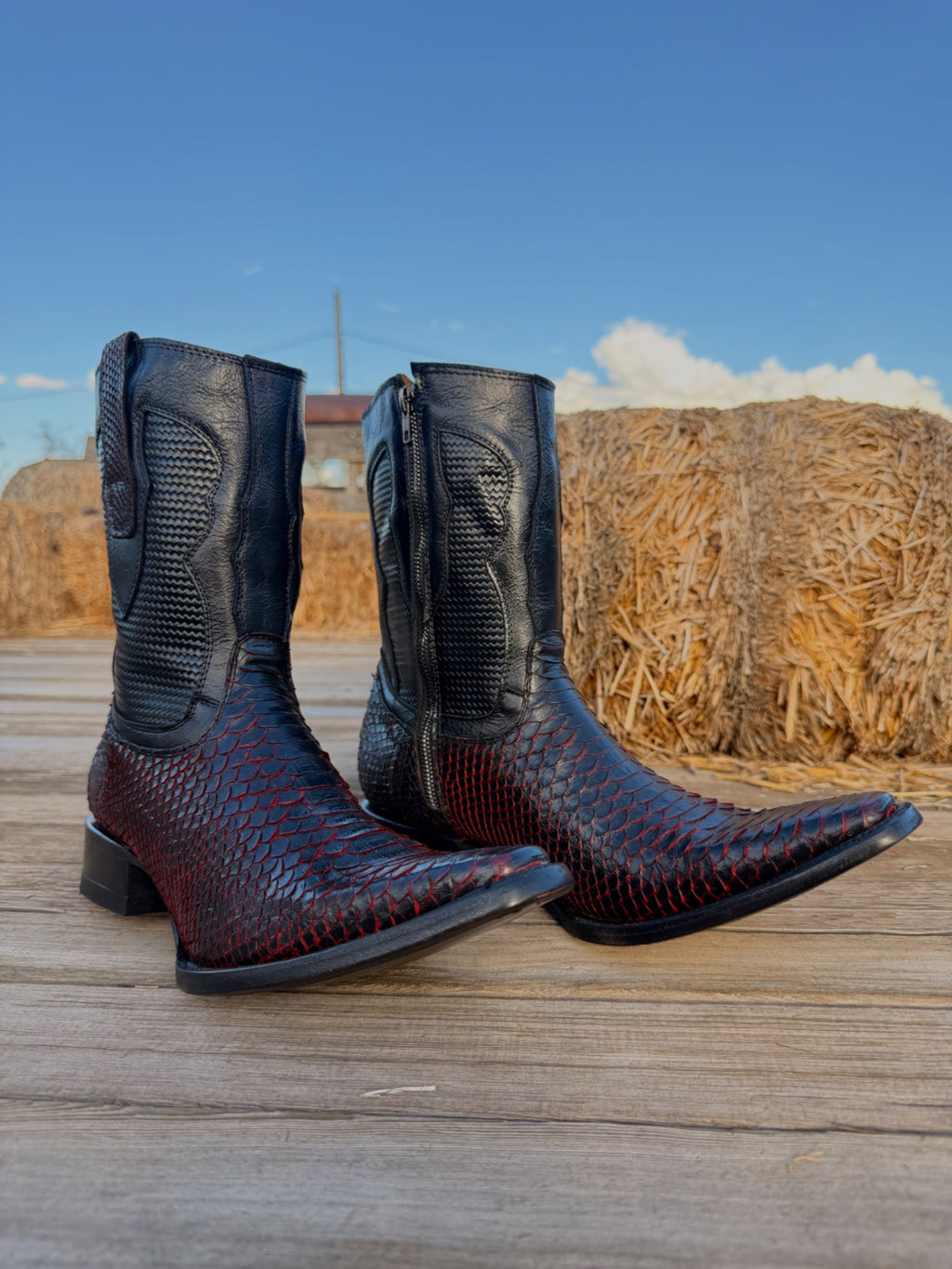 Bandidos Veneno Rojo genuine python skin boots angled view