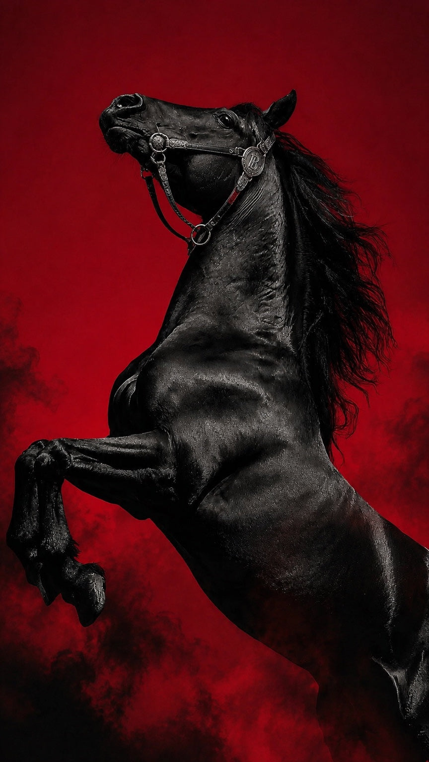 Black horse against a deep red Bandidos campaign background